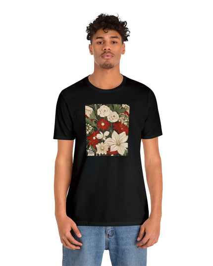 Red & White Flowers, Soft 100% Jersey Cotton T-Shirt, Unisex, Short Sleeve, Retail Fit