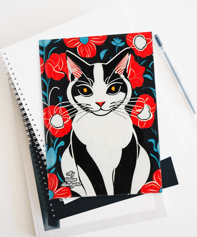 Cat with Red Flowers, Hardcover Notebook Journal - Write in Style