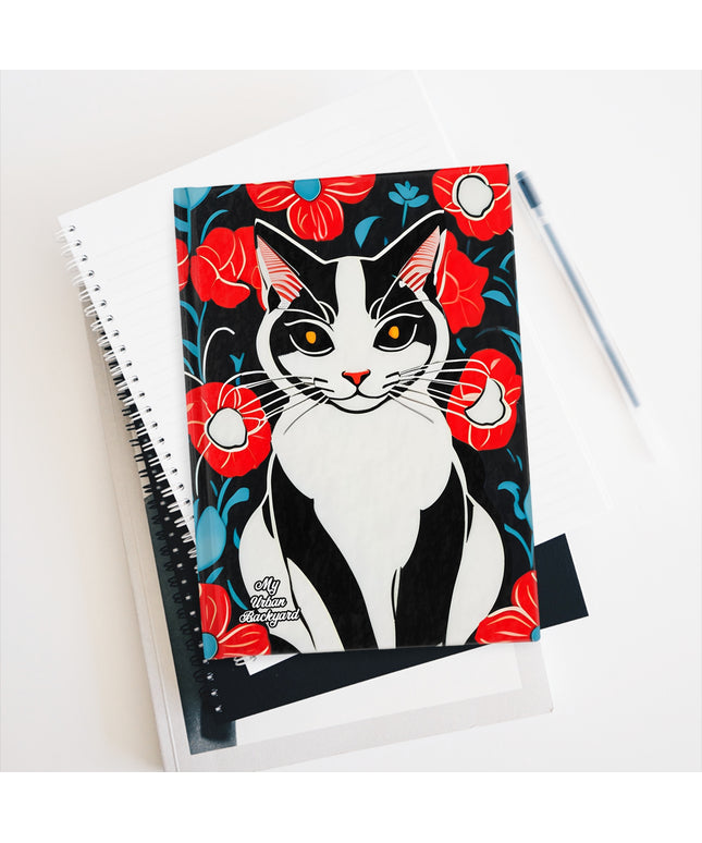 Cat with Red Flowers, Hardcover Notebook Journal - Write in Style