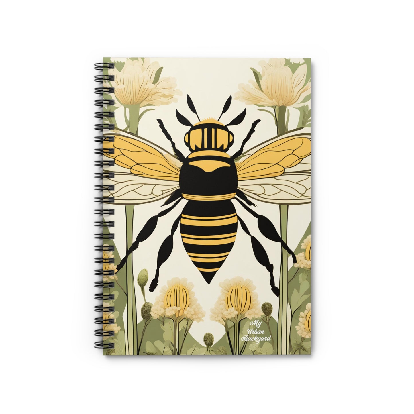 Bee with Flowers, Spiral Notebook Writing Journal - 118 Ruled Pages