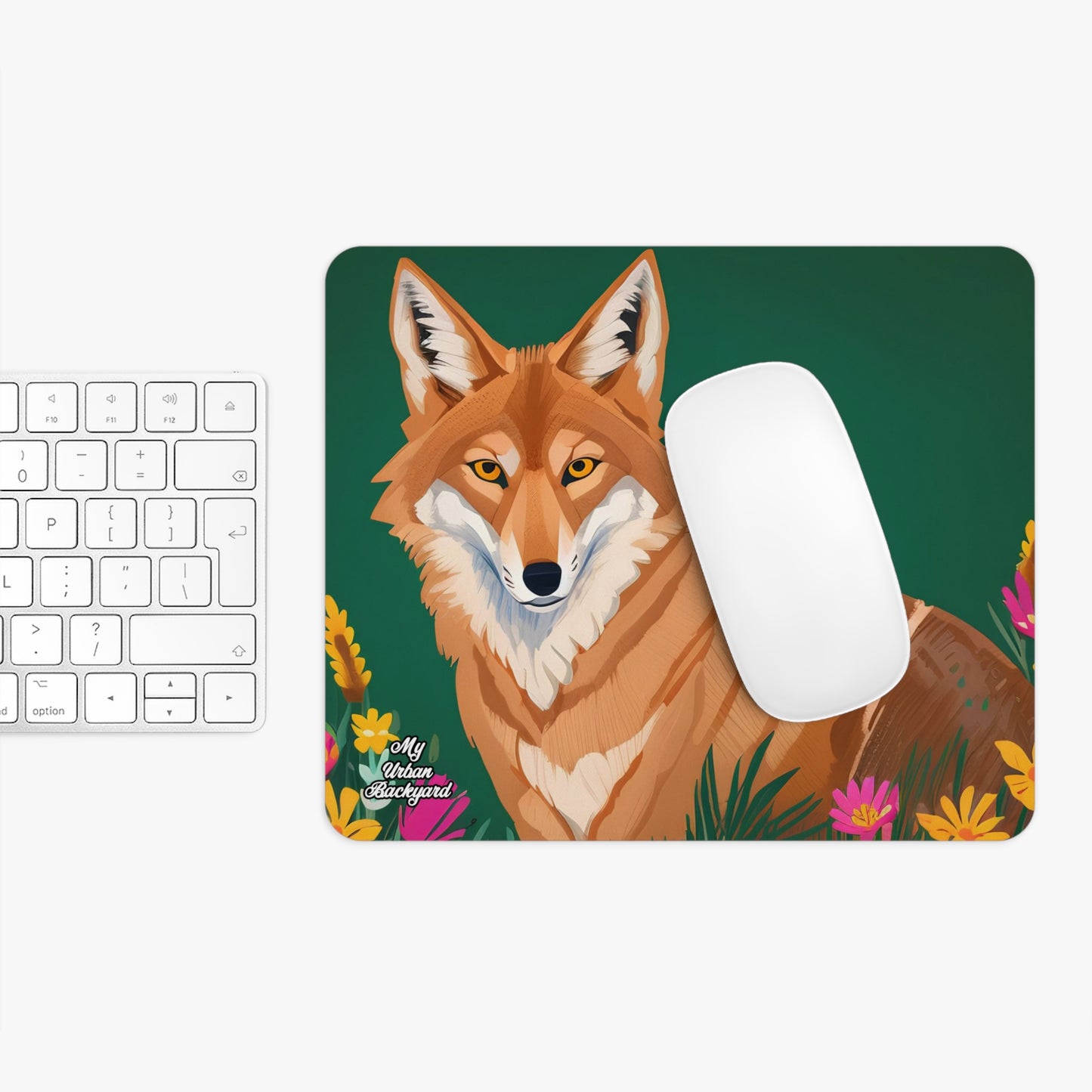 Coyote on Forest Green, Computer Mouse Pad - for Home or Office