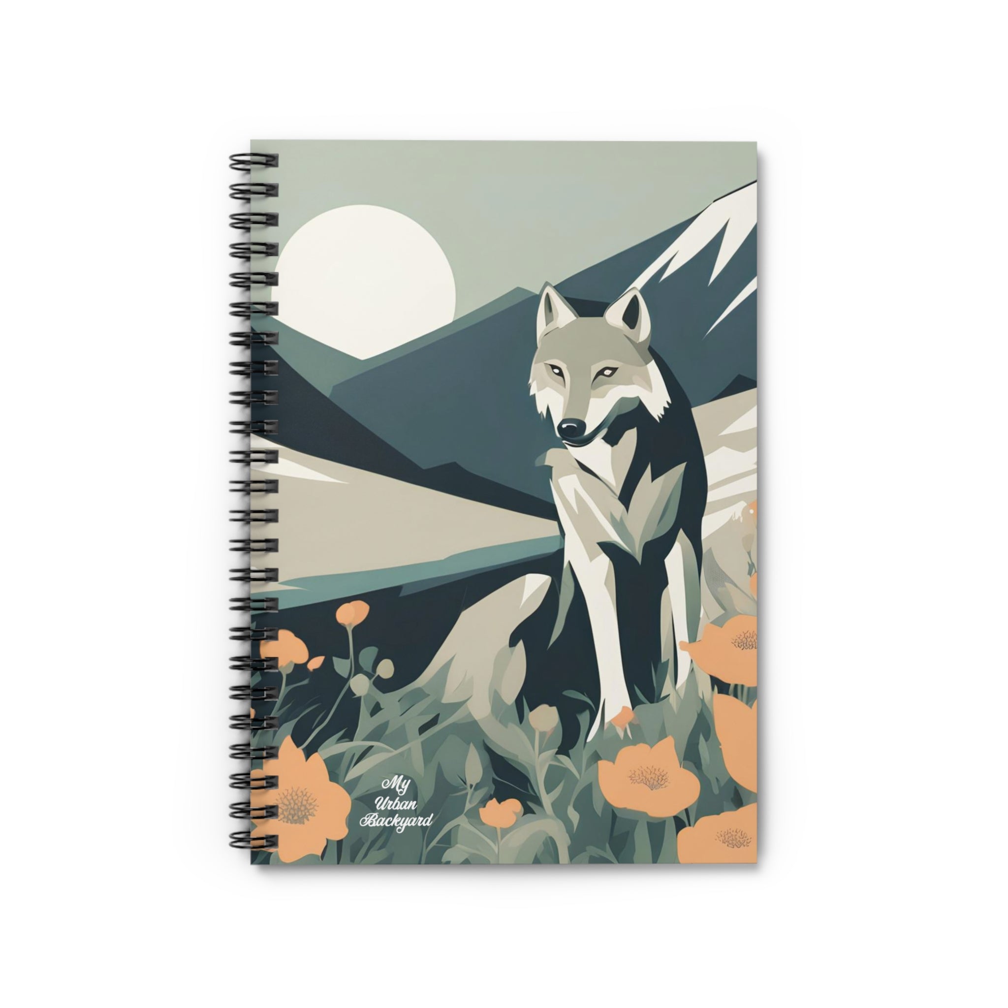 Mountain Wolf, Spiral Notebook Writing Journal - 118 Ruled Pages