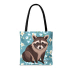 Young Raccoon w Flowers Tote Bag with Cotton Handles For Everyday Use, 3 Sizes