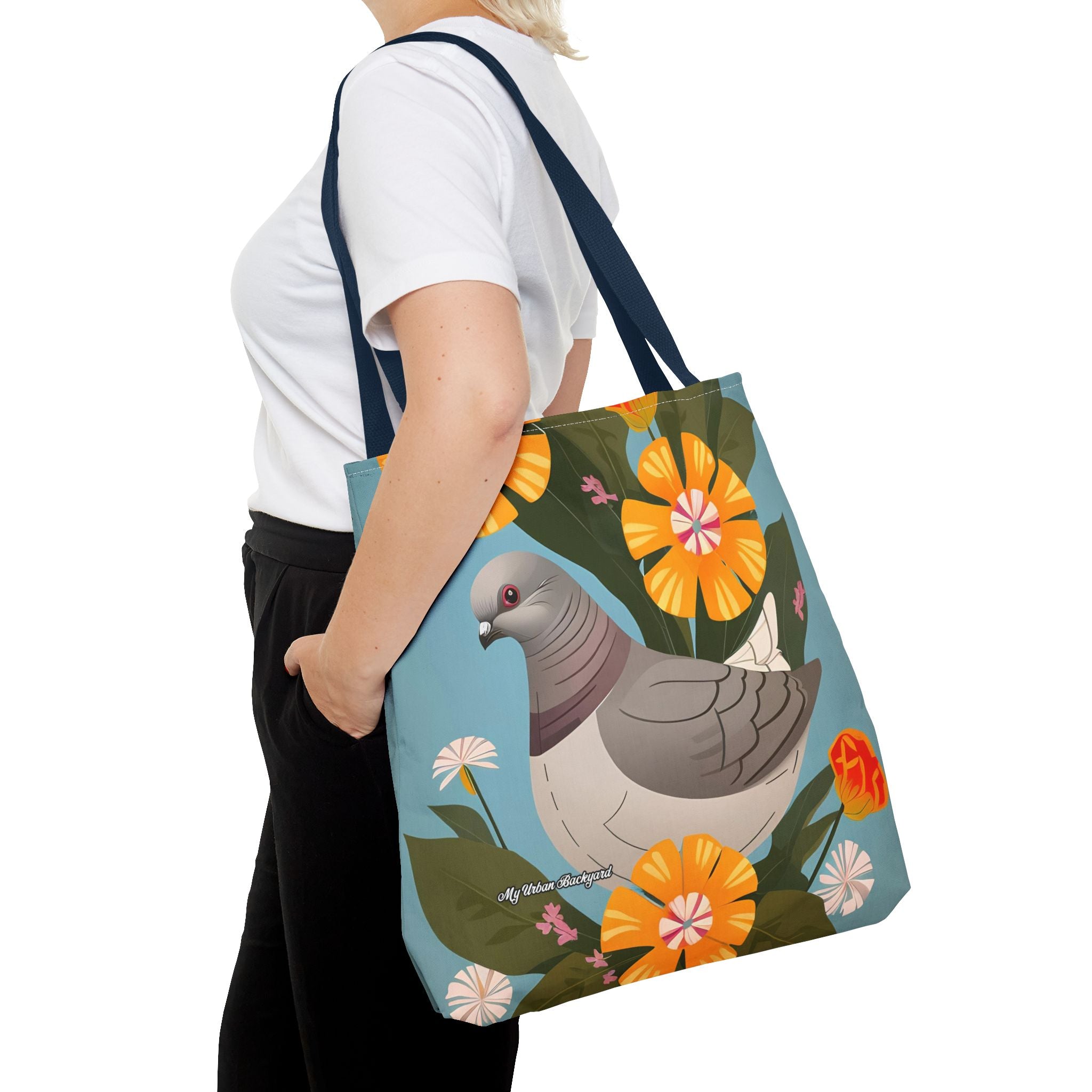 Pigeon and Yellow Flowers Tote Bag with Cotton Handles For Everyday Use, 3 Sizes