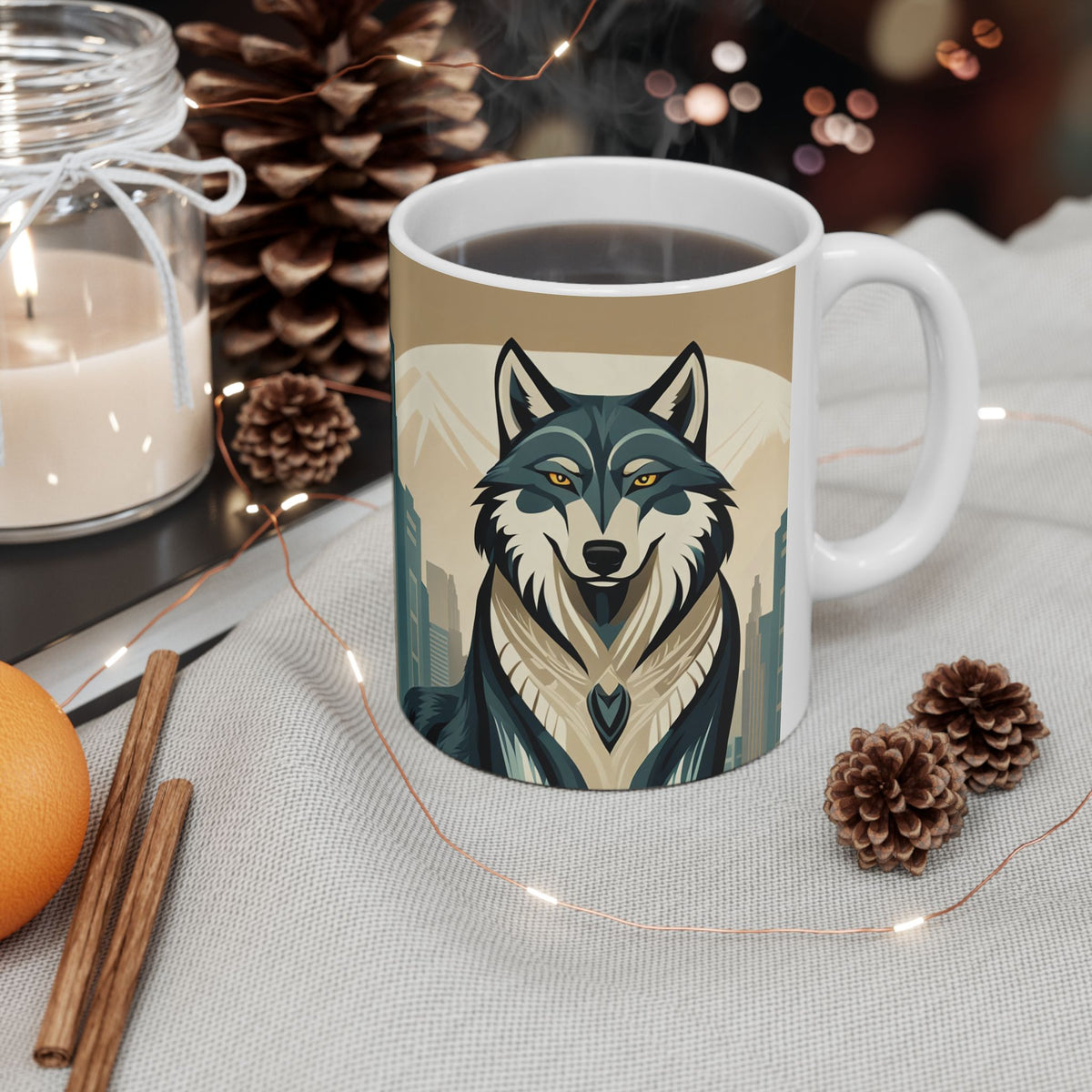 Art Deco Wolf Ceramic Mug