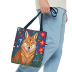 Coyote w Red Flowers Tote Bag with Cotton Handles For Everyday Use, 3 Sizes