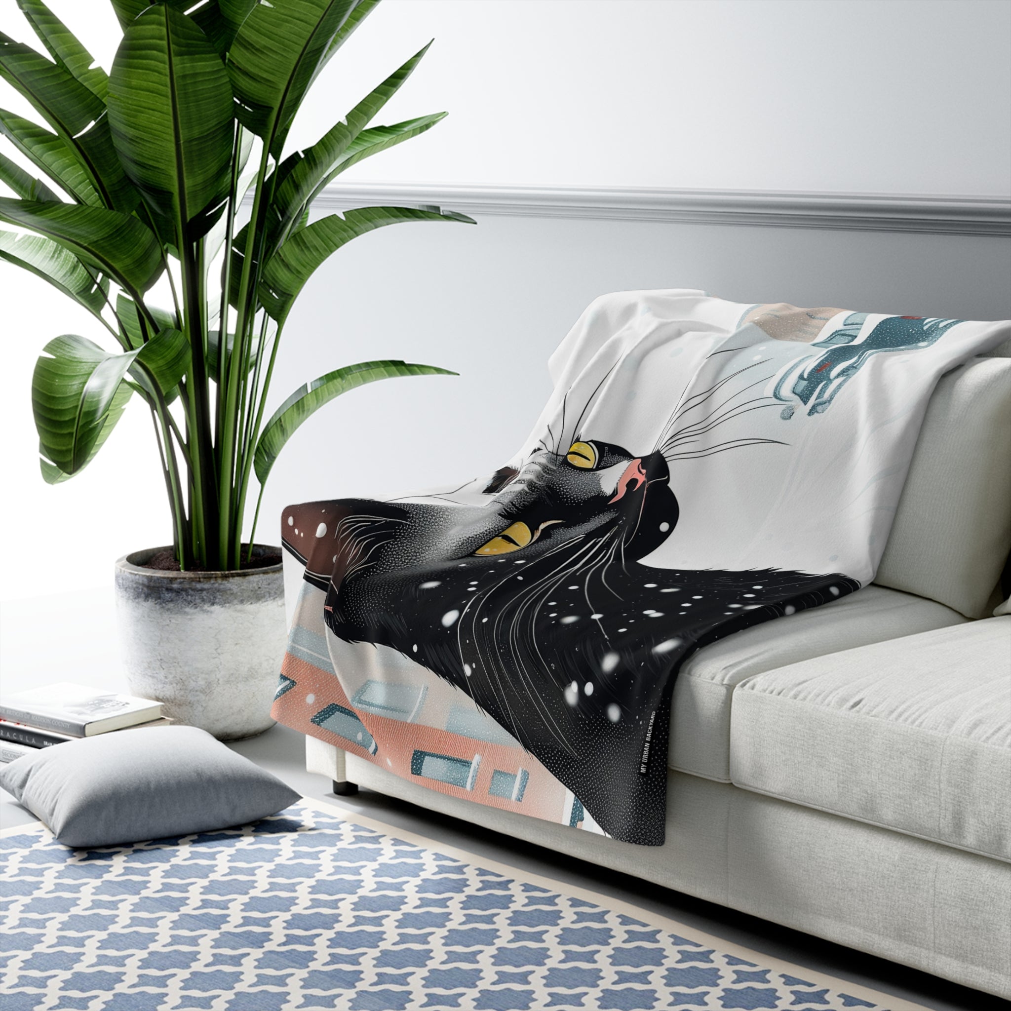 Whisker Wonderland, Black Cat Sherpa Fleece Blanket