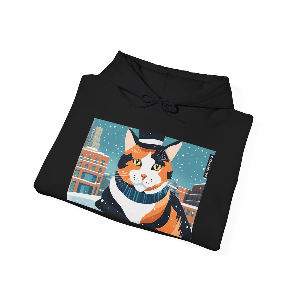 Calico Cat in Snow Hoodie — Cozy Winter Cat Lover Sweatshirt