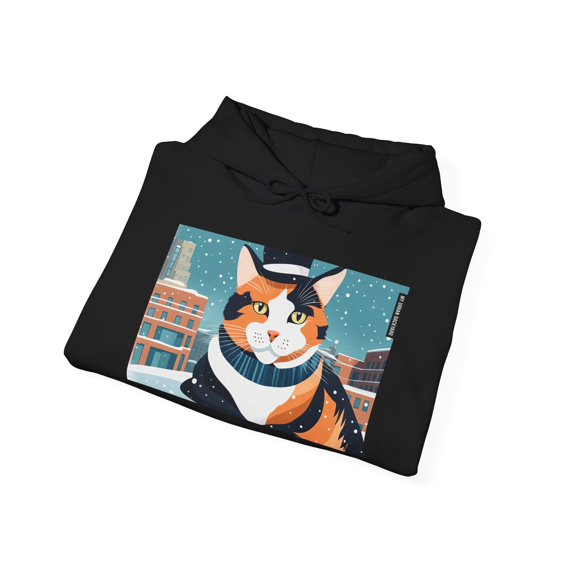 Calico Cat in Snow Hoodie — Cozy Winter Cat Lover Sweatshirt