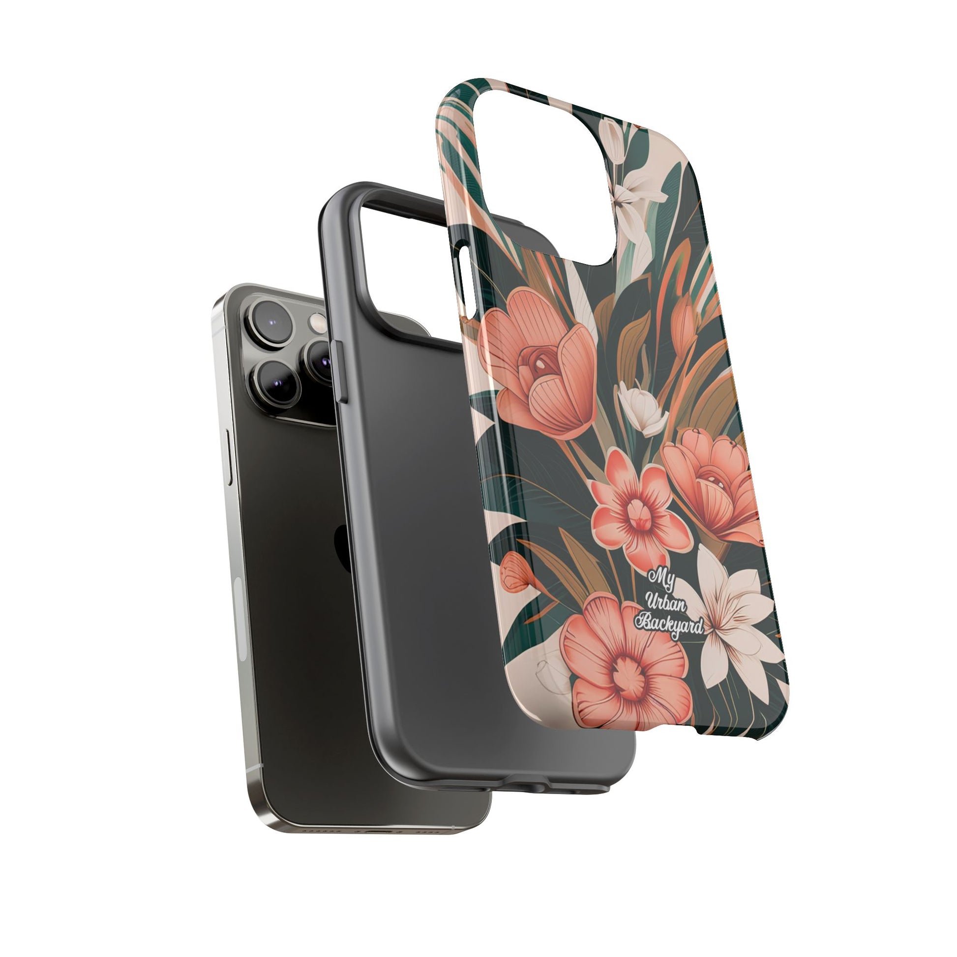 Peach Art Deco Flowers, Cell Phone Case - Apple, Samsung, Google Pixel