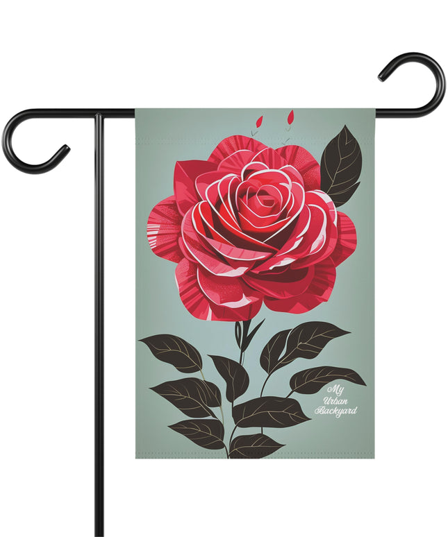 Red Rose Flower, Garden Flag for Yard, Patio, Porch, or Work, 12"x18" - Flag only
