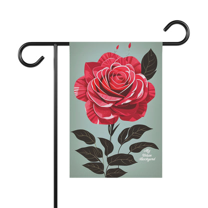 Red Rose Flower, Garden Flag for Yard, Patio, Porch, or Work, 12"x18" - Flag only