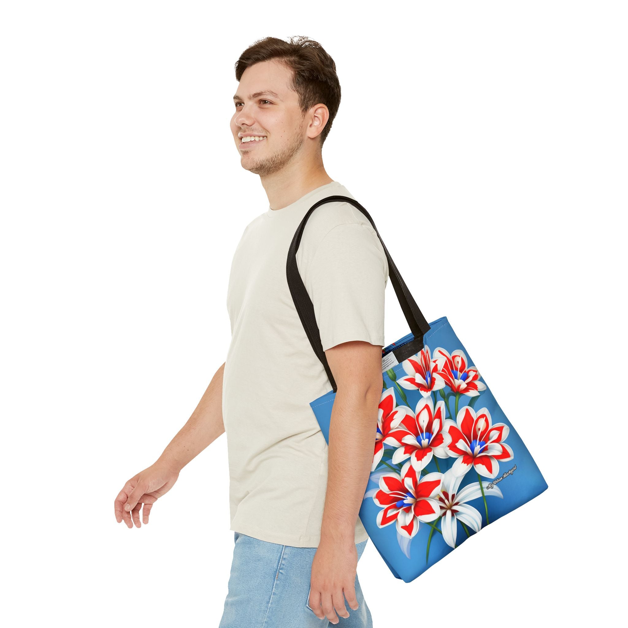 Bouquet of Red White and Blue Flowers Tote Bag with Cotton Handles For Everyday Use, 3 Sizes