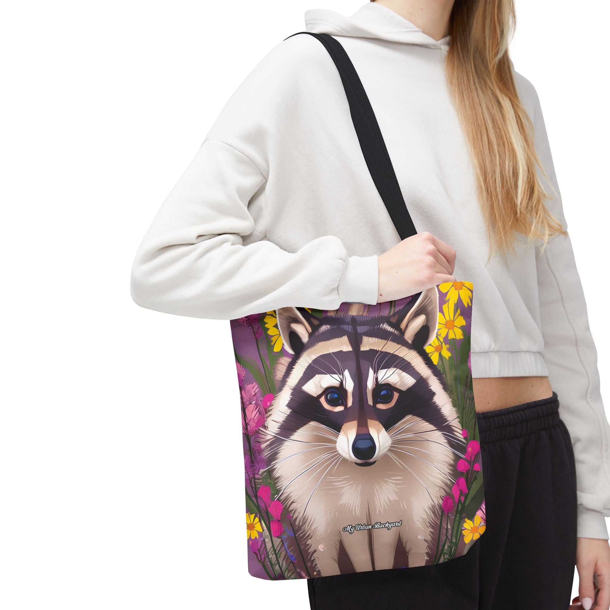 Raccoon and Flowers Tote Bag with Cotton Handles For Everyday Use, 3 Sizes