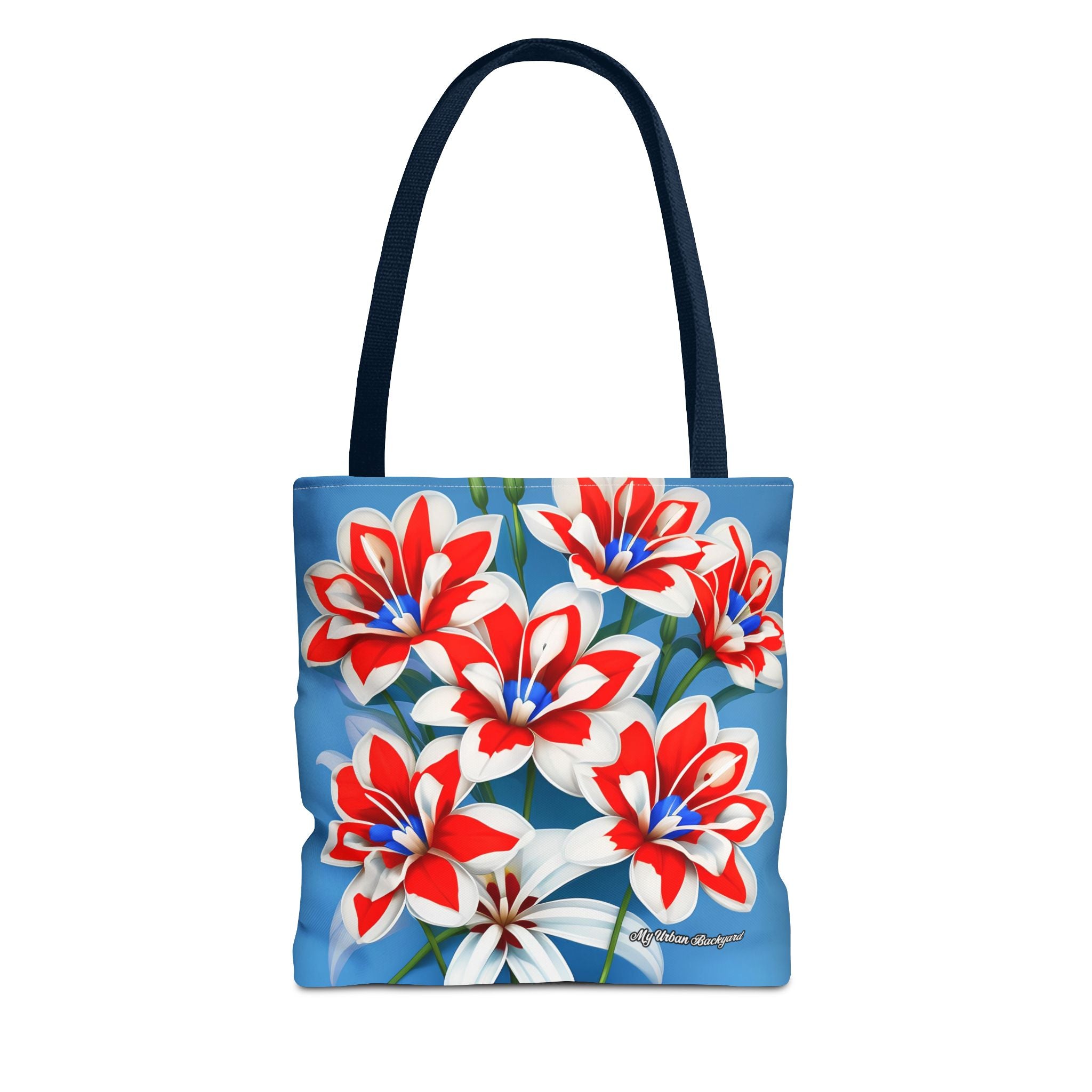 Bouquet of Red White and Blue Flowers Tote Bag with Cotton Handles For Everyday Use, 3 Sizes