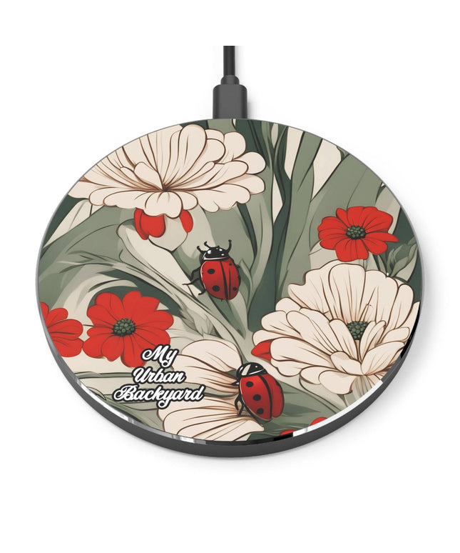 Cell Phone Wireless Charger, iPhone and Android, Ladybugs w Flowers