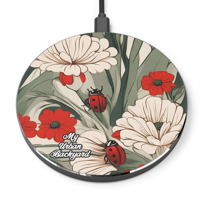 Cell Phone Wireless Charger, iPhone and Android, Ladybugs w Flowers