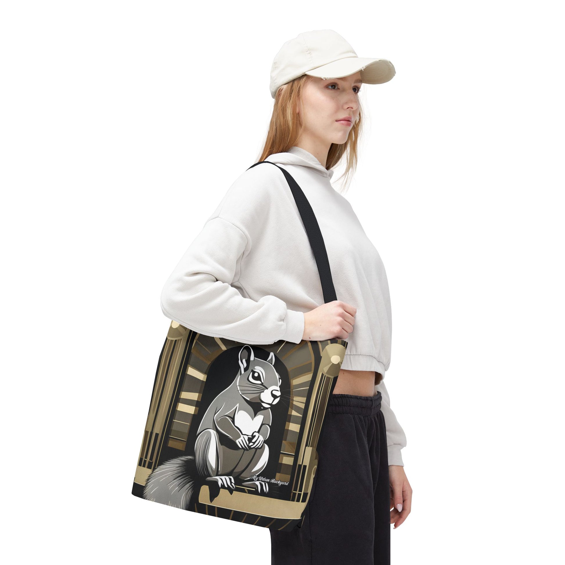 Art Deco Squirrel, Tote Bag with Cotton Handles For Everyday Use, 3 Sizes