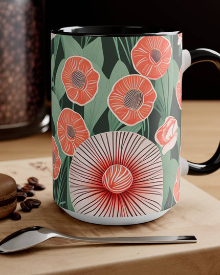 Ceramic Mug for Coffee, Tea, Hot Cocoa. Home/Office, Art Deco Flowers