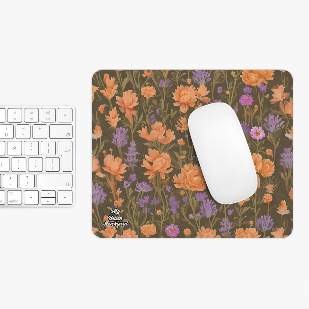 Computer Mouse Pad, Non-slip rubber bottom, Orange and Purple Flowers