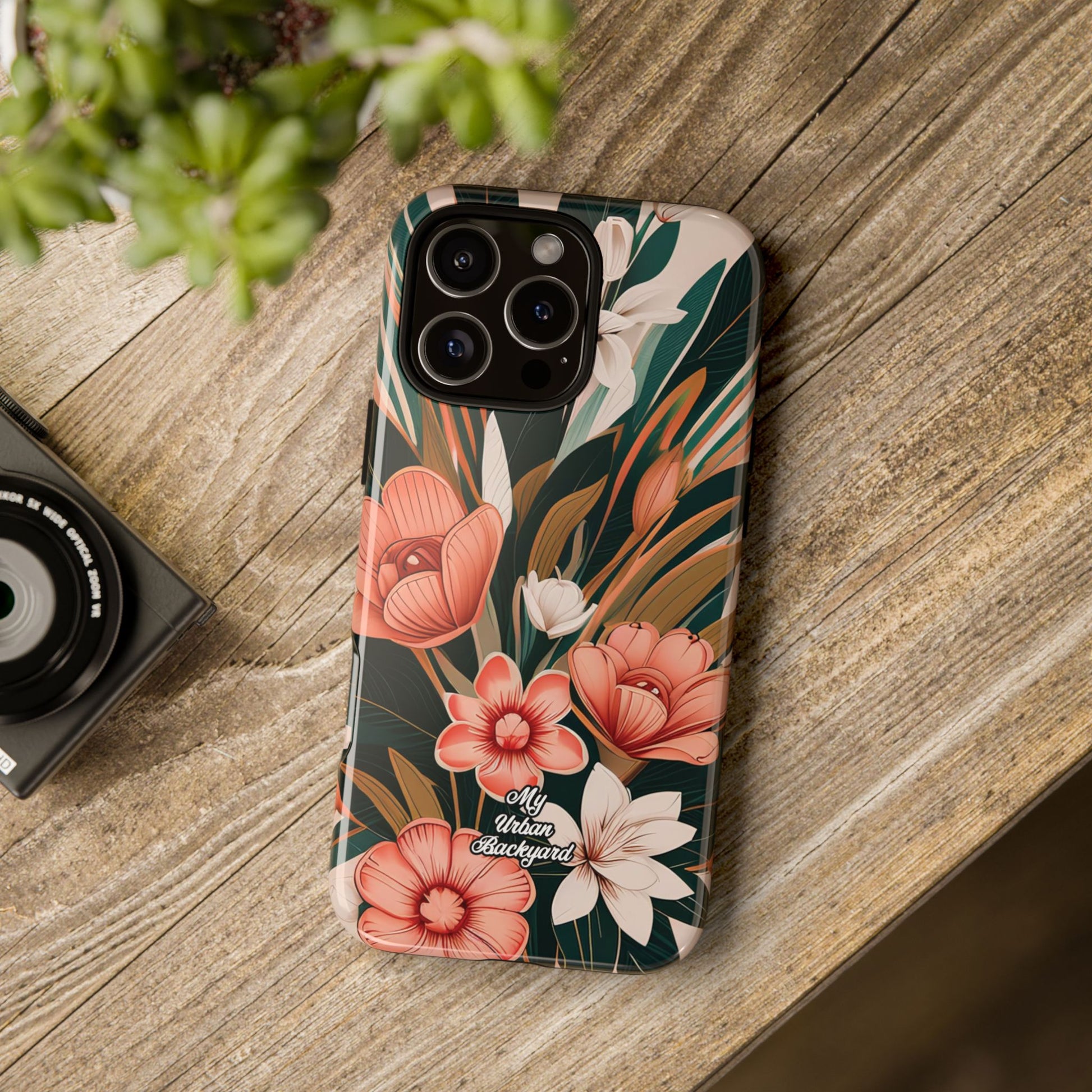 Peach Art Deco Flowers, Cell Phone Case - Apple, Samsung, Google Pixel