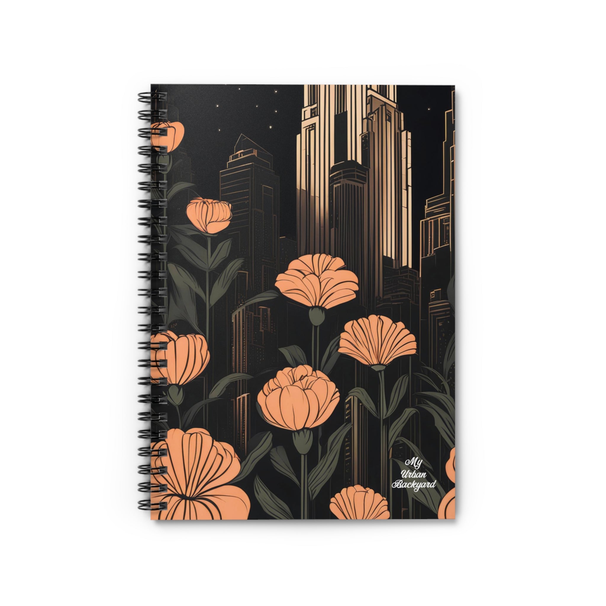 Urban Evening with Flowers, Spiral Notebook Writing Journal - 118 Ruled Pages