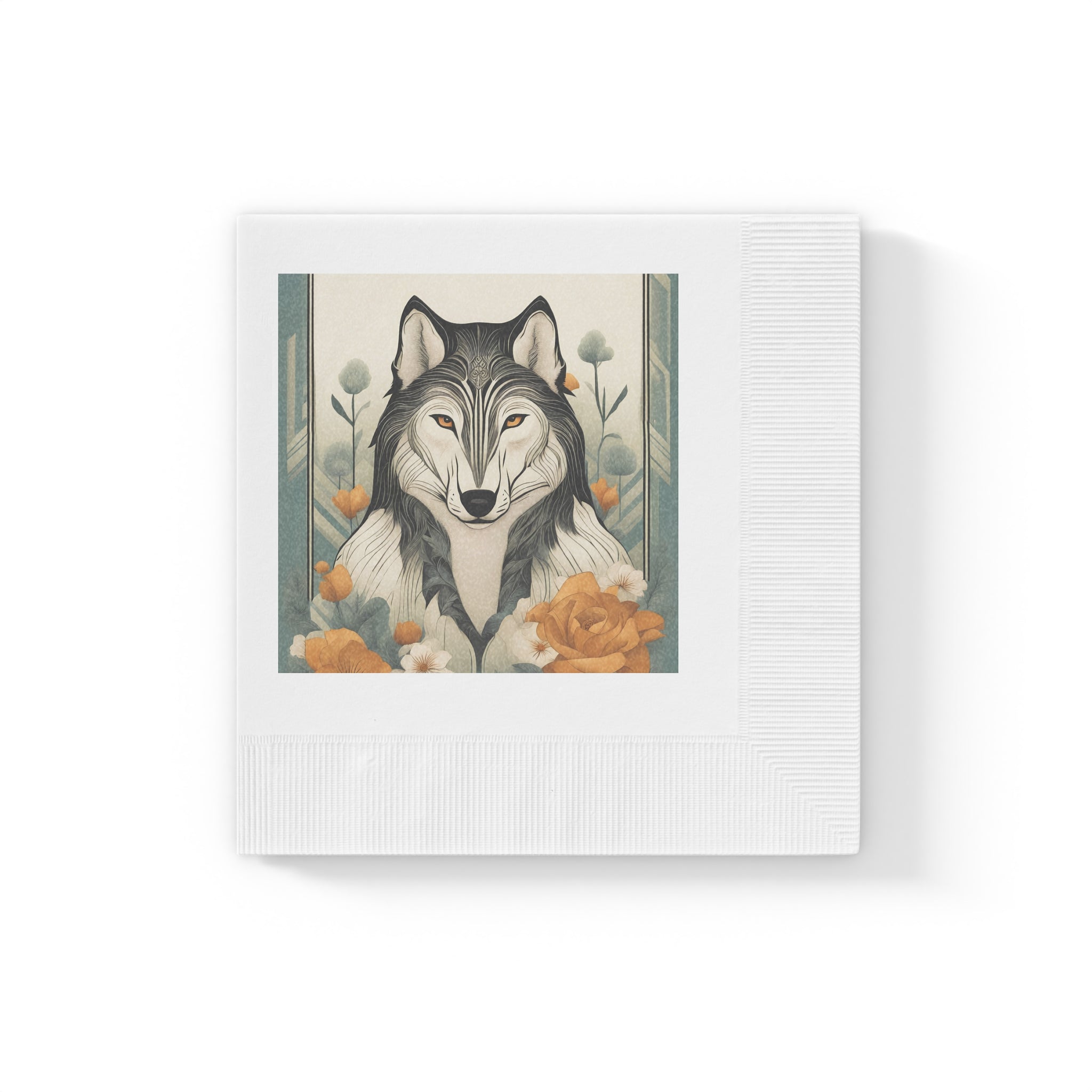 Orange-Eyed Wolf Floral Napkins