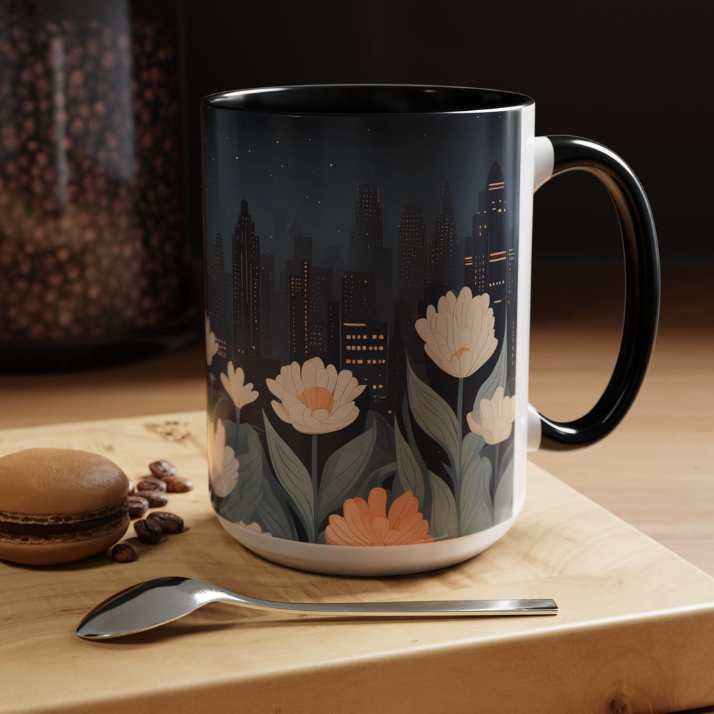 Cityscape Floral Accent Coffee Mug, Gift for Animal Lovers, Vintage Style, Perfect for Any Occasion