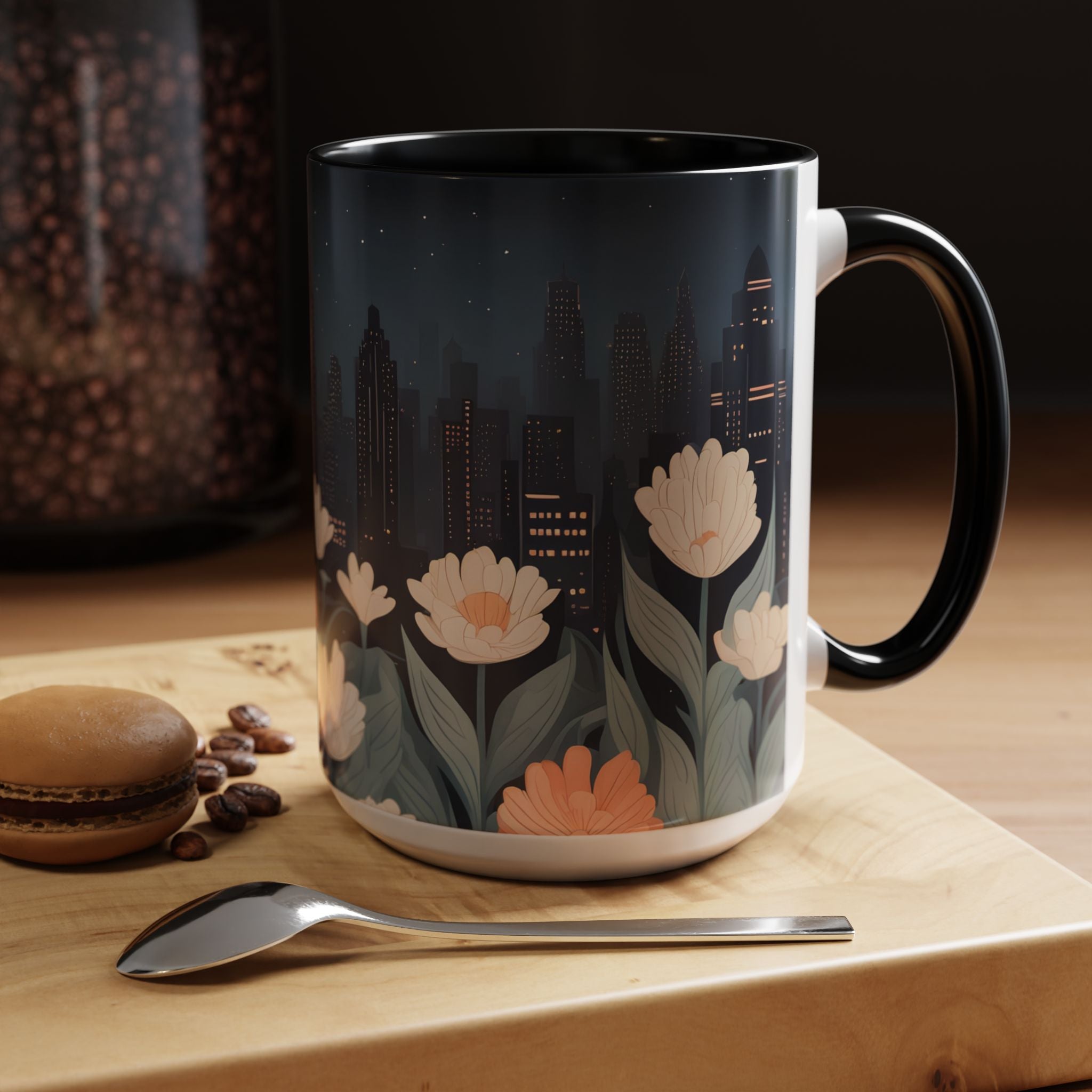 Cityscape with Flowers, Ceramic Coffee Mug