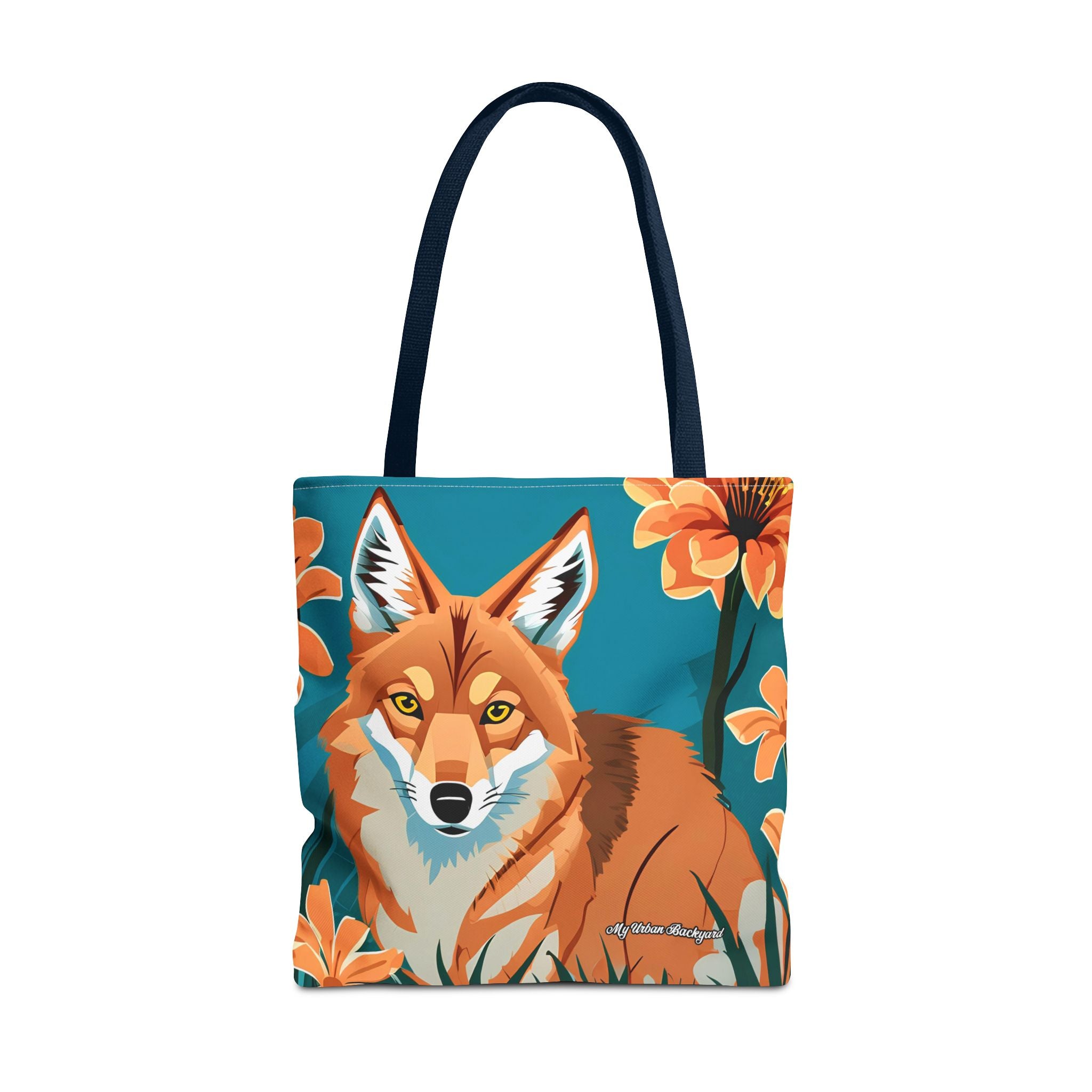 Coyote with Flowers Tote Bag with Cotton Handles For Everyday Use, 3 Sizes