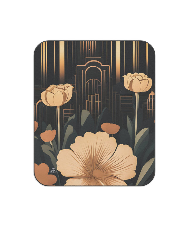Flowers with Art Deco Building, Outdoor Picnic Blanket with Soft Fleece Top, Water-Resistant Bottom, 51" × 61"