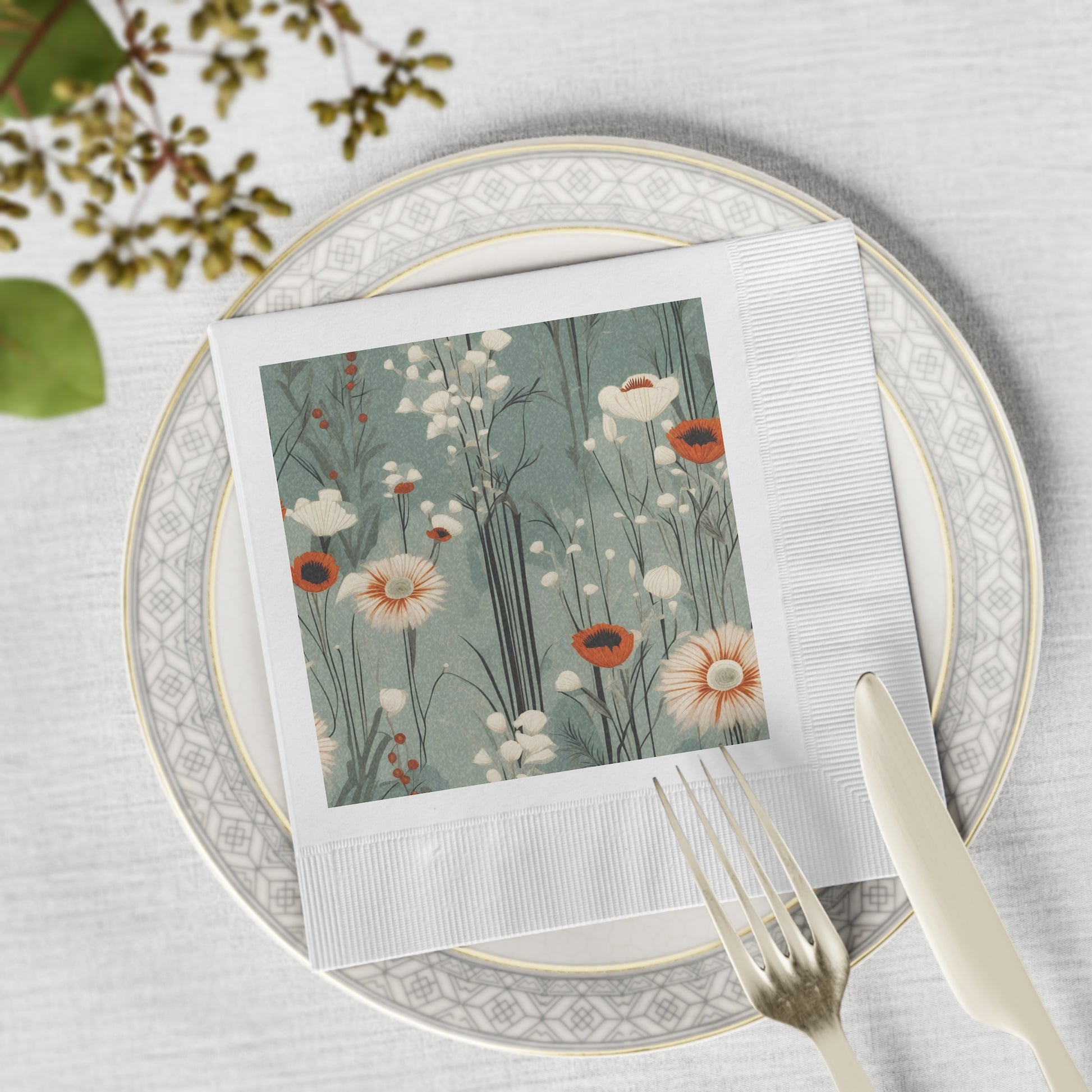 Winter Wildflowers Cocktail Napkins - Vintage Flower Party Napkins, 2 sizes, Pack of 50 or 100