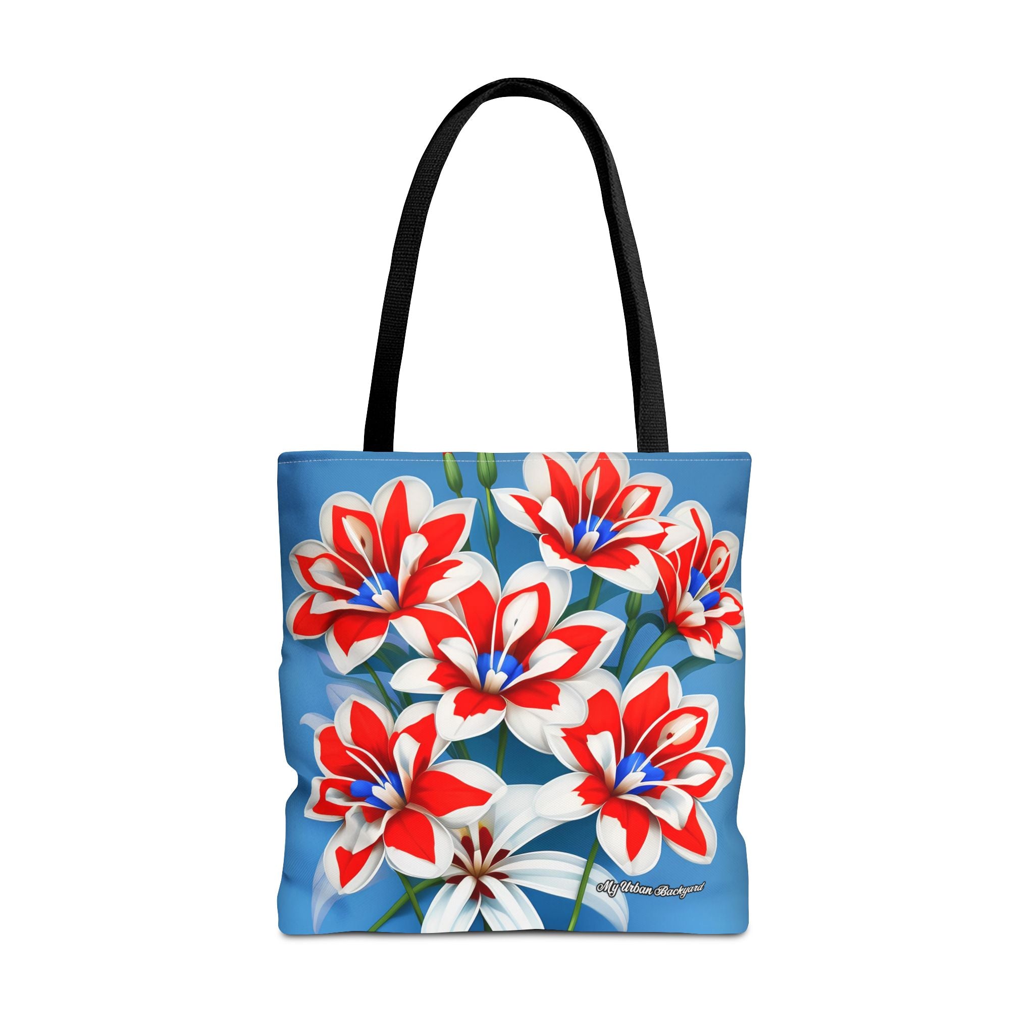 Bouquet of Red White and Blue Flowers Tote Bag with Cotton Handles For Everyday Use, 3 Sizes