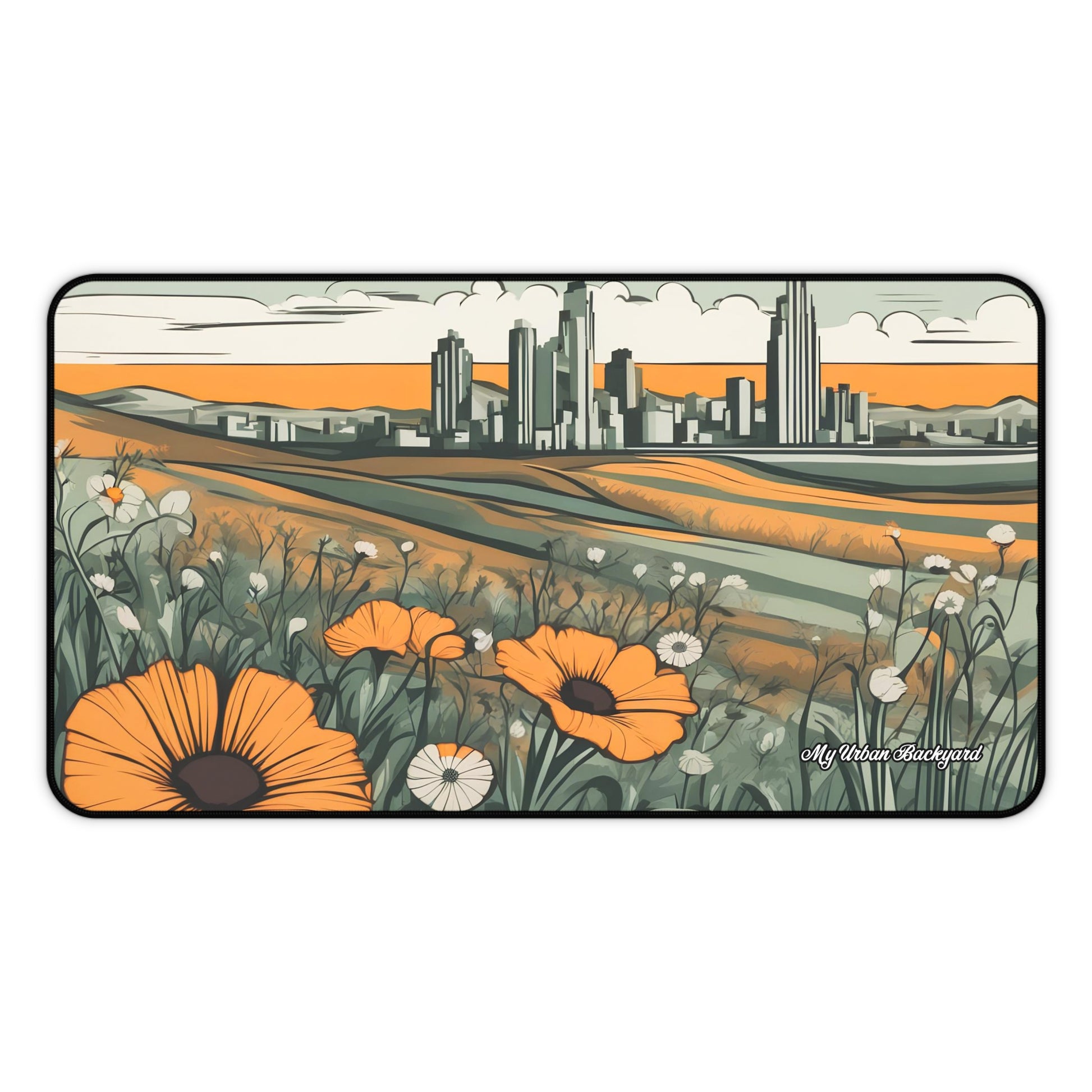 Cityscape Floral Desk Mat | Desktop Protector, Home Office Decor, Gift for Nature Lovers, Stylish Mousepad