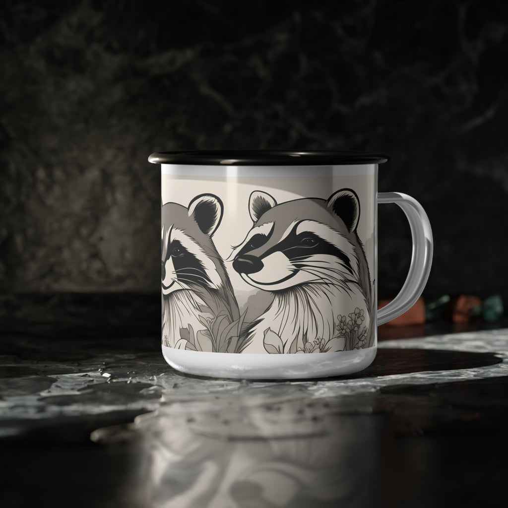 Three Raccoons, Enamel Camping Mug for Coffee, Tea, Cocoa, or Cereal - 12oz