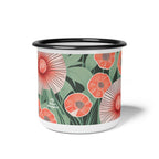 Red Art Deco Flowers, Enamel Camping Mug