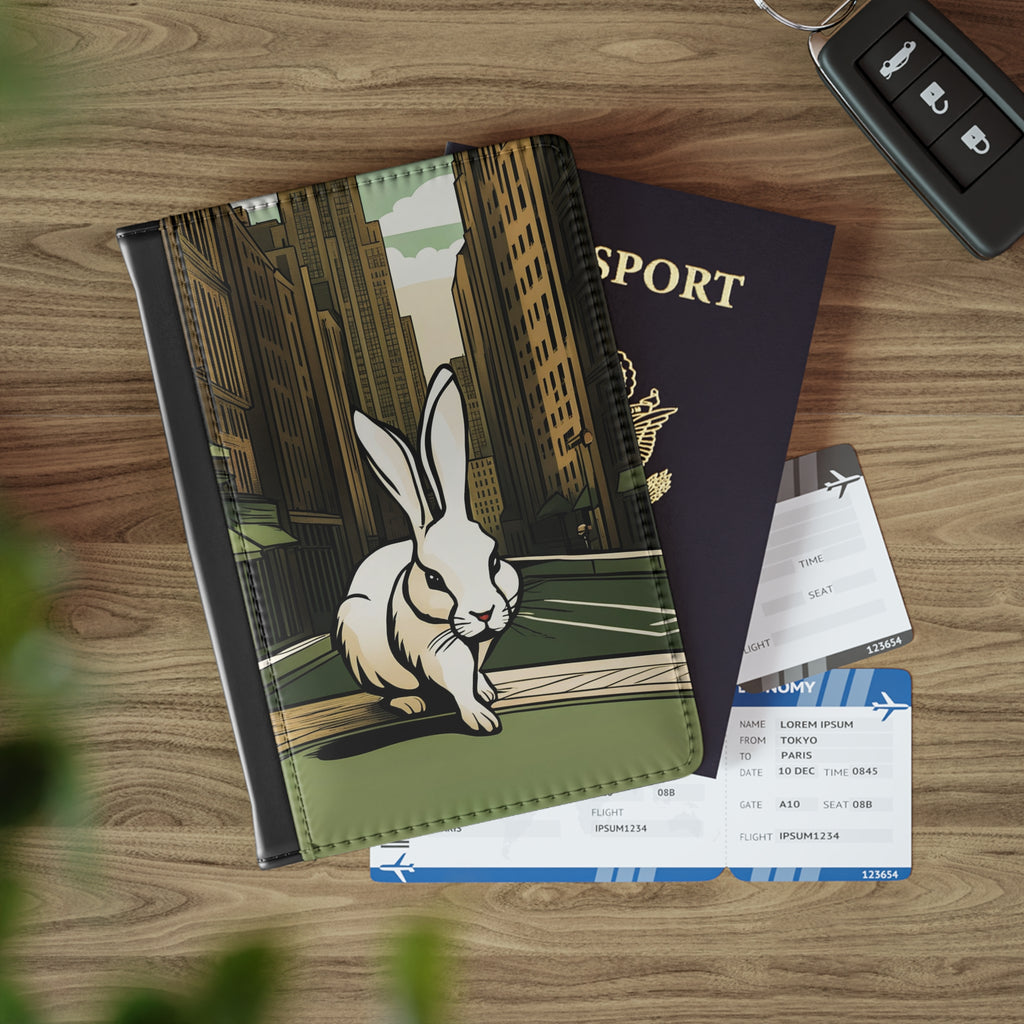 White Rabbit on a City Street Passport Cover