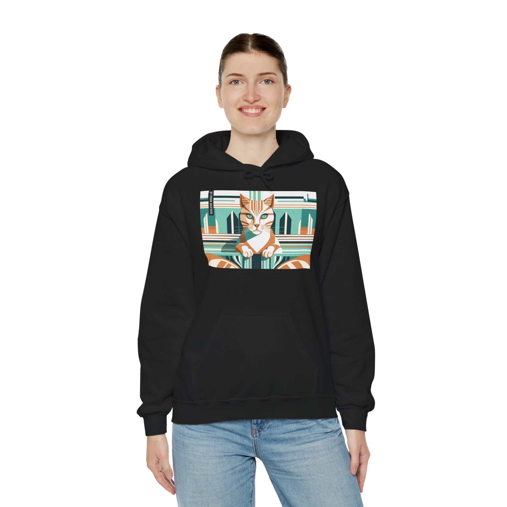 Art Deco Tabby Cat Hoodie, Cozy Graphic Sweatshirt for Cat Lovers, Perfect Gift for Pet Owners, Casual Wear, Unique Art Apparel