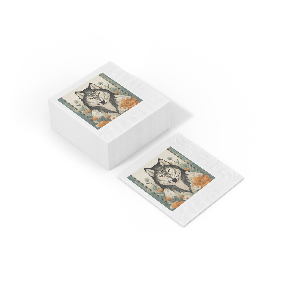 Orange-Eyed Wolf Floral Napkins