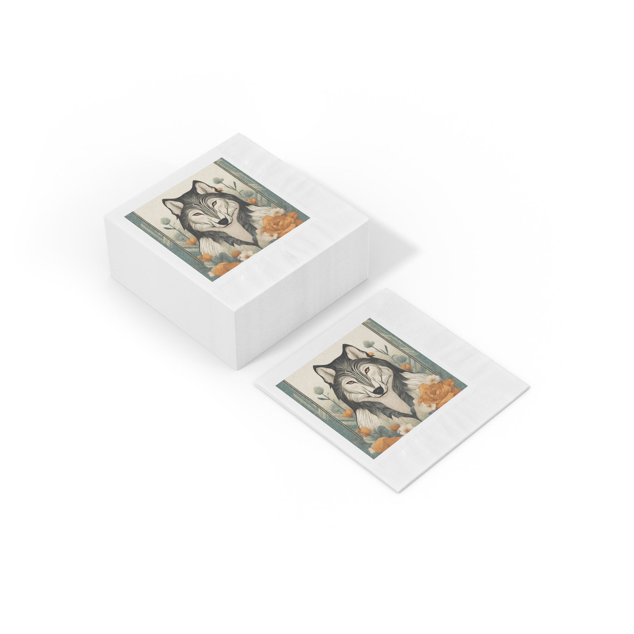 Orange-Eyed Wolf Floral Napkins