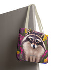Raccoon and Flowers Tote Bag with Cotton Handles For Everyday Use, 3 Sizes