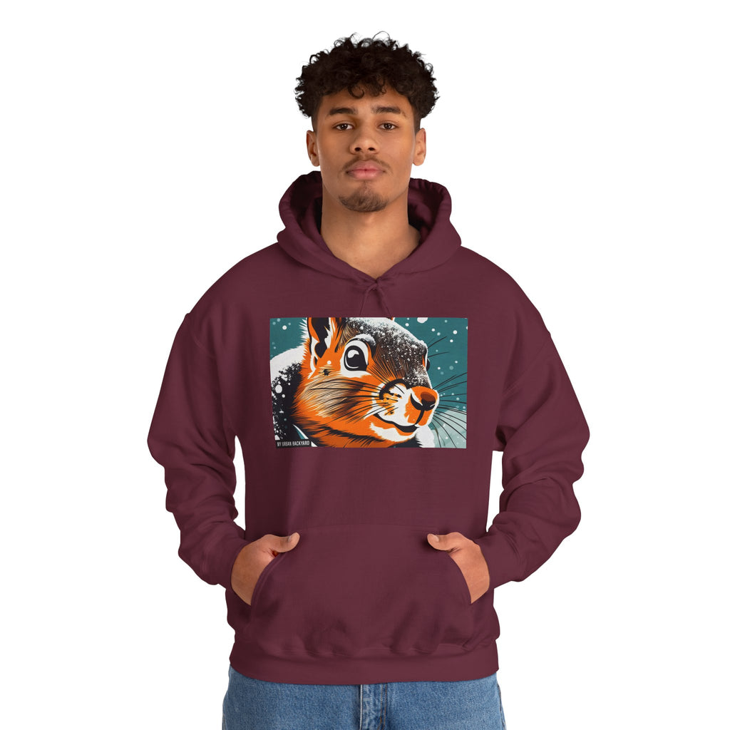 Winter Squirrel Sweatshirt - Unisex Heavy Blend Hooded, Cute Animal Apparel, Winter Fashion, Gift for Nature Lovers, Snowy Days, Cozy Wear