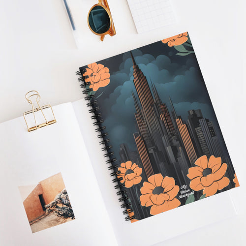 Art Deco Building and Flowers, Spiral Notebook Writing Journal - 118 Ruled Pages