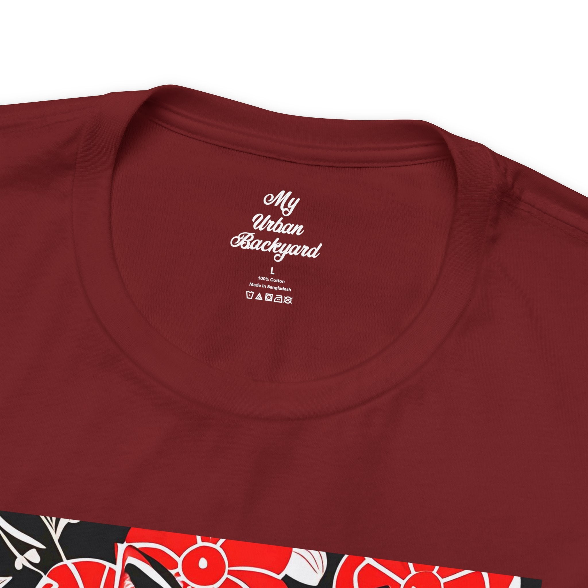 Tuxedo Cat with Red Flowers, Soft 100% Jersey Cotton T-Shirt, Unisex, Short Sleeve, Retail Fit