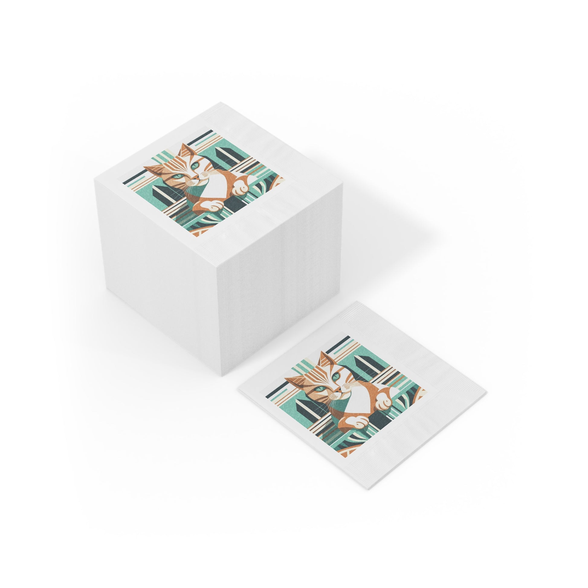 Art Deco Tabby Cat Cocktail Napkins - Retro Geometric Cat Design, 2 sizes, Pack of 50 or 100
