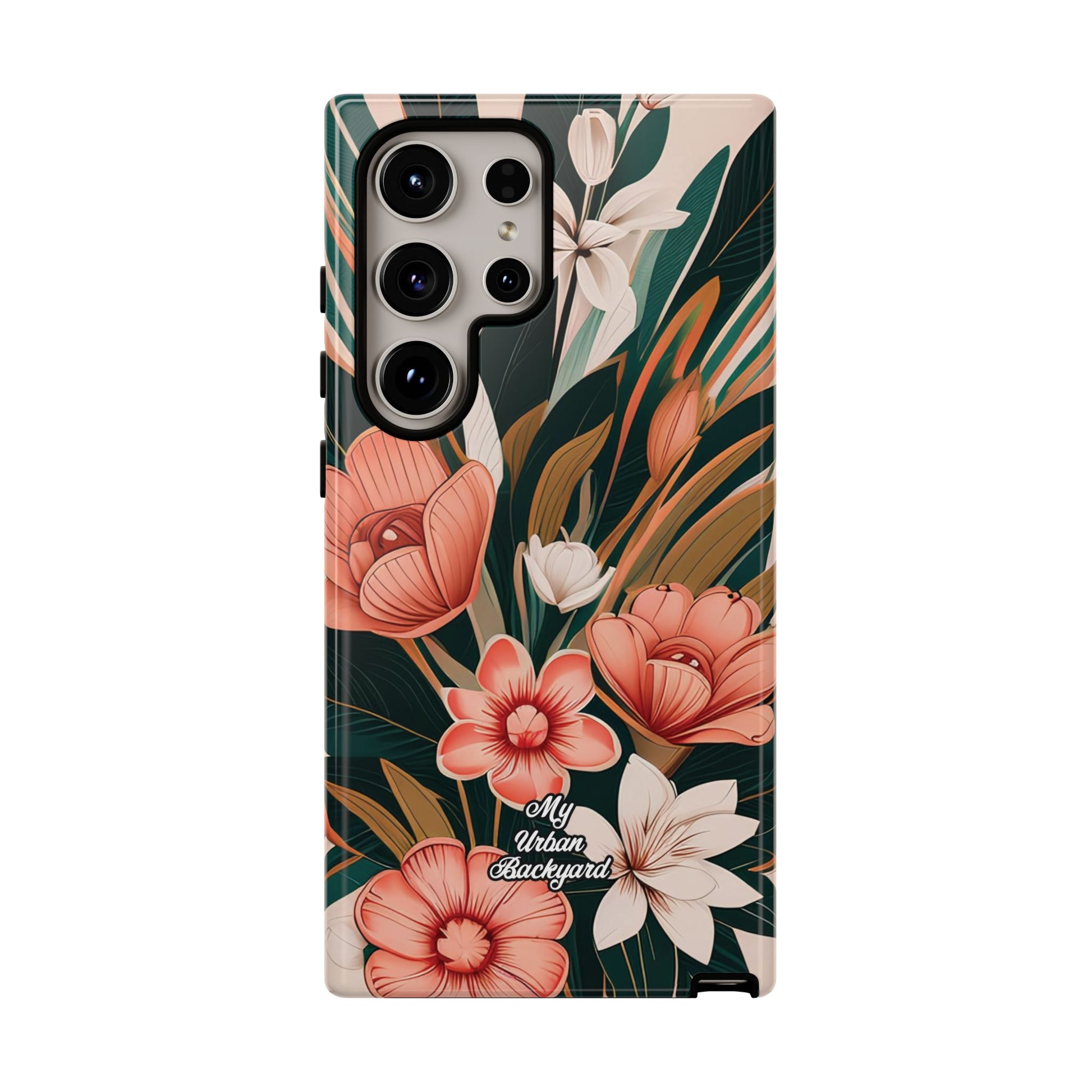 Peach Art Deco Flowers, Cell Phone Case - Apple, Samsung, Google Pixel
