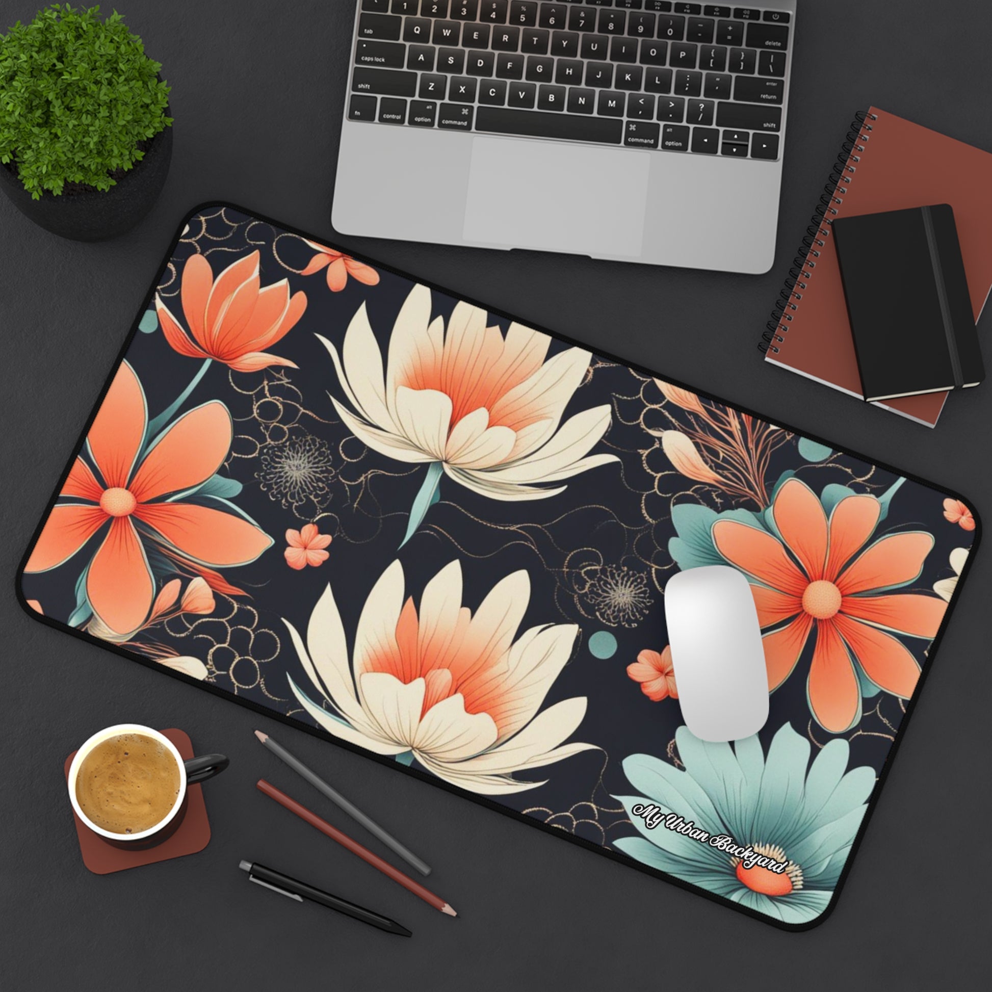 Water Lily Flowers Desk Mat - Colorful Workspace Decor, Great for Home Office, Gift for Students, Unique Mouse Pad, Pretty Desk Accessories, 3 Sizes