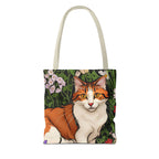 Orange Cat with Flowers, Tote Bag w Cotton Handles