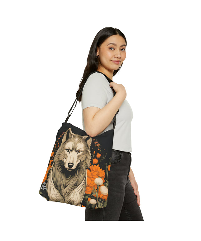 Wolf with Flowers, Tote Bag with Adjustable Strap - Trendy and Versatile