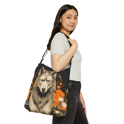 Wolf with Flowers, Tote Bag with Adjustable Strap - Trendy and Versatile
